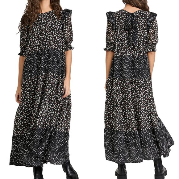 English Factory x Tuckernuck - Women’s ‘Floral & Dot’ Maxi Dress, Black X-Small - Picture 1 of 14
